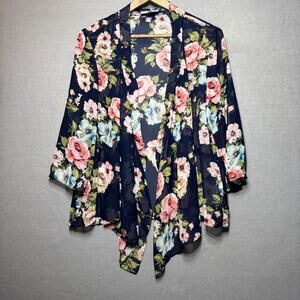 Serengeti Floral Drape Sheer Cardigan M Boho Artsy Romantic Rayon USA Made